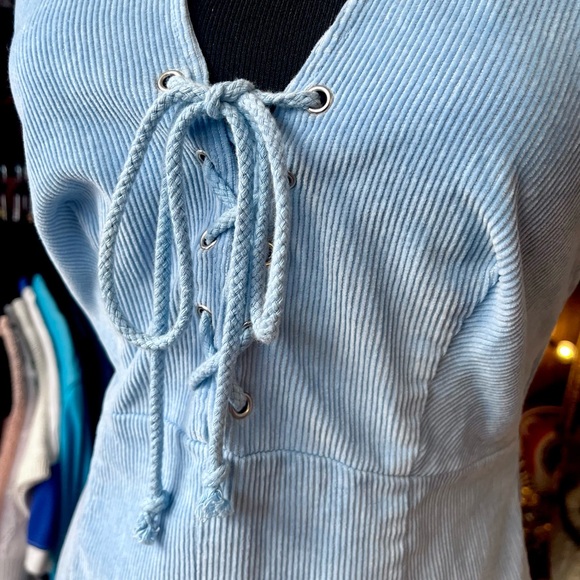 Baby Blue Corduroy Halter Jumpsuit - Picture 6 of 6